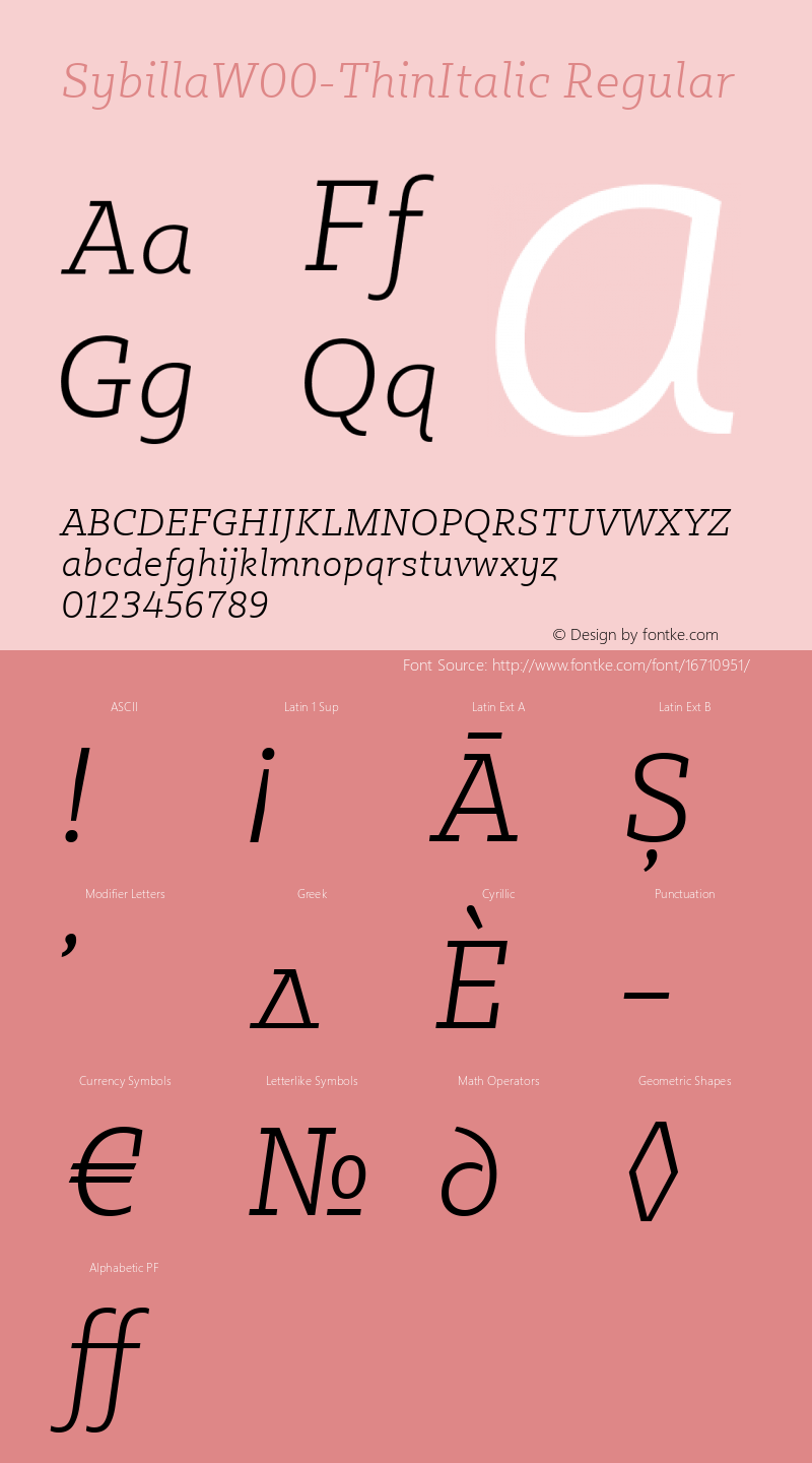 SybillaW00-ThinItalic Regular Version 2.96 Font Sample