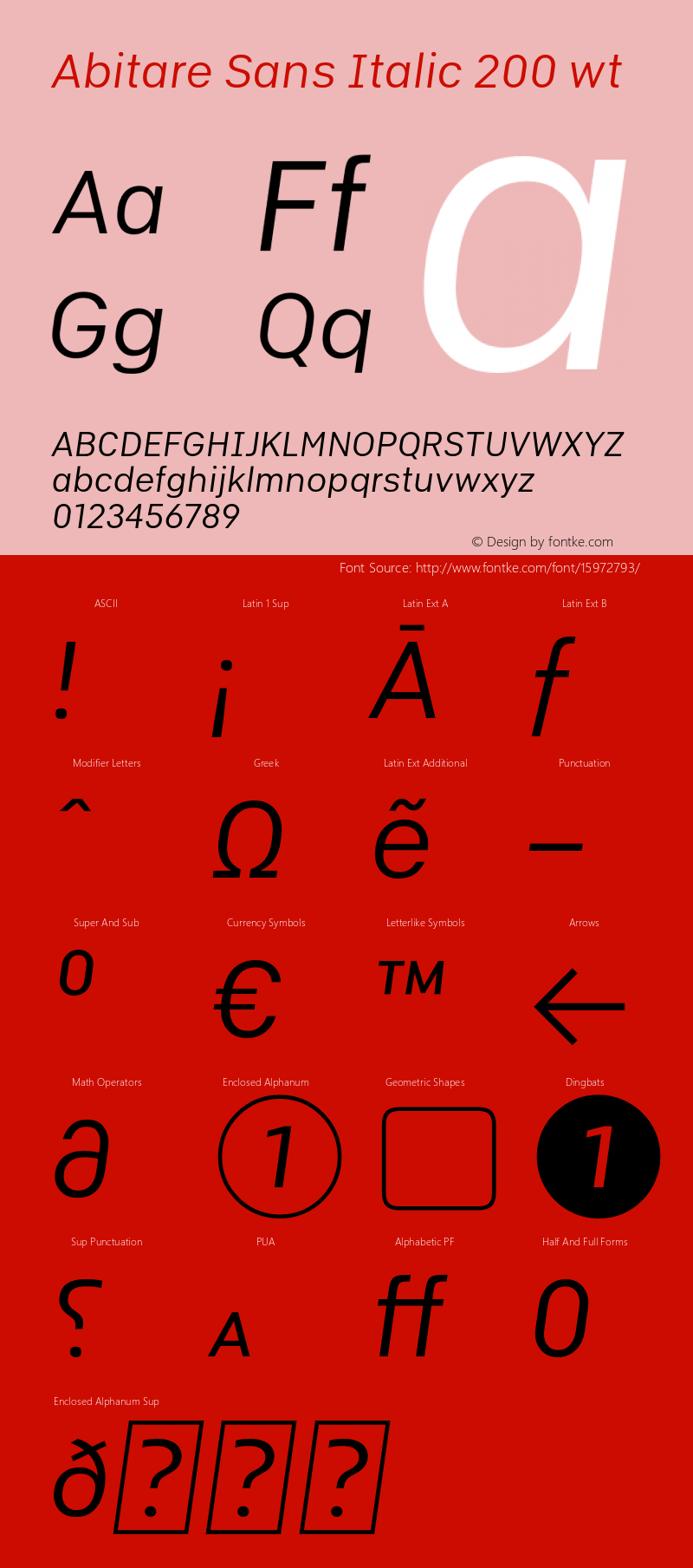 Abitare Sans Italic 200 wt Version 1.500 Font Sample