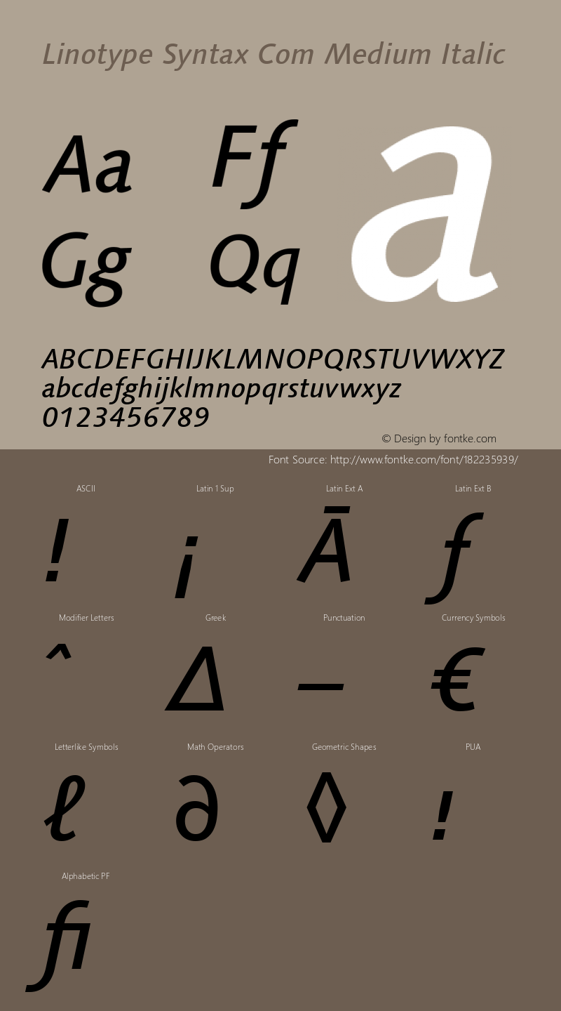 Linotype Syntax Com Medium Italic Version 1.20图片样张