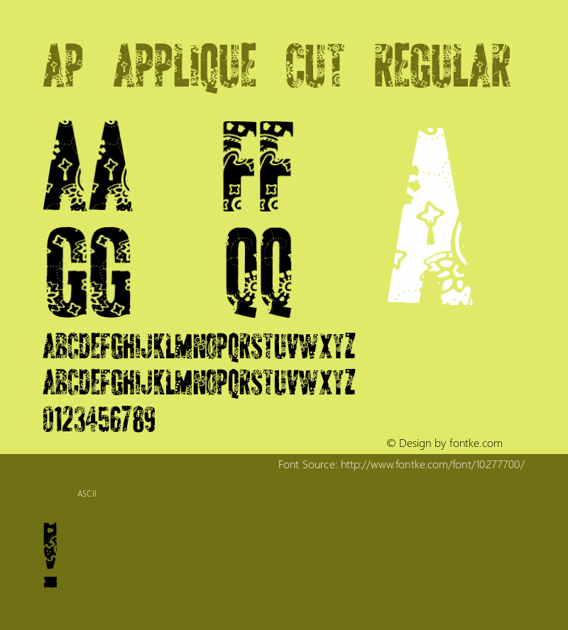 AP Applique Cut Regular Version 1.000 2010 initial release Font Sample