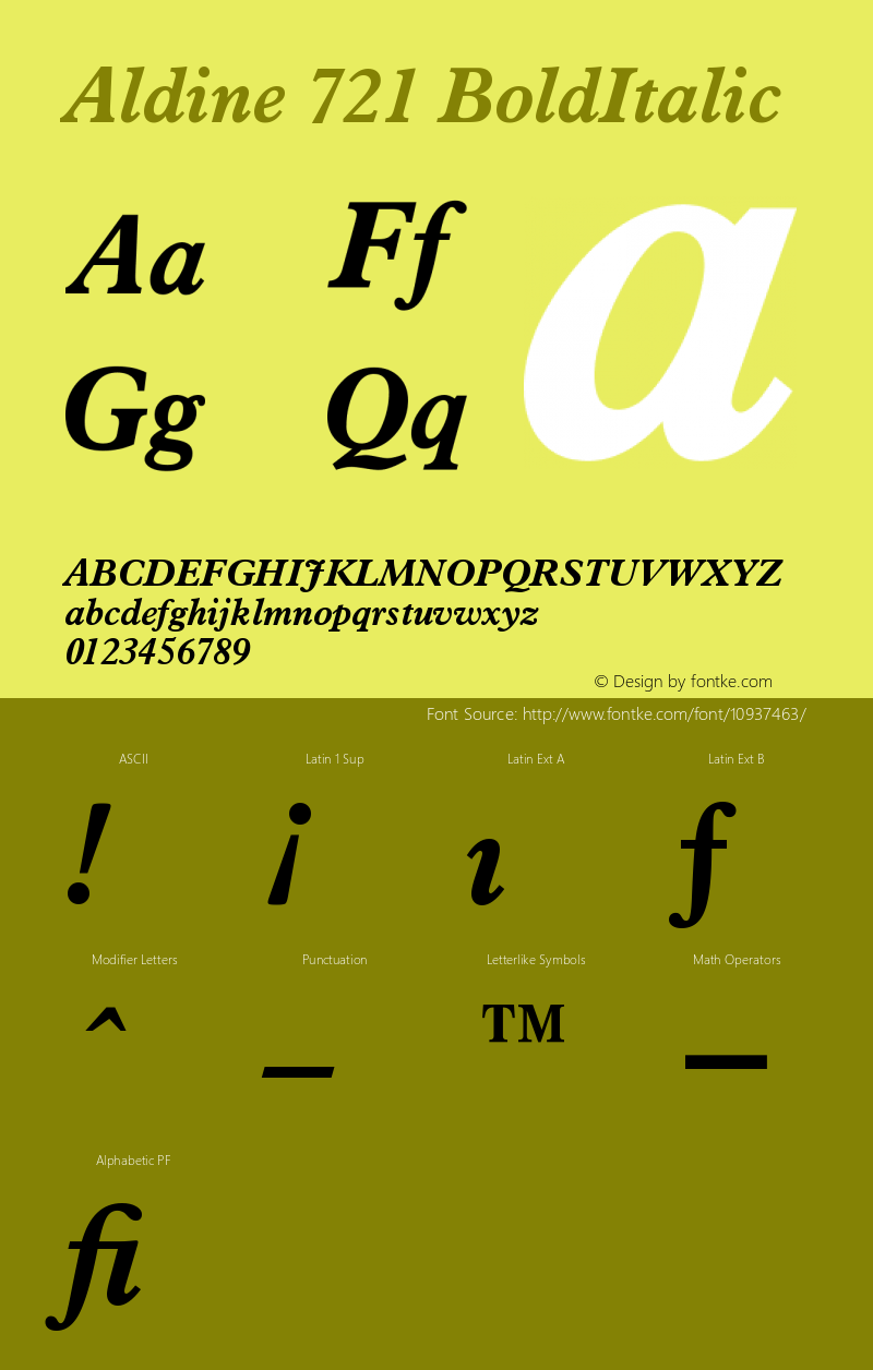 Aldine 721 BoldItalic Version 003.001 Font Sample