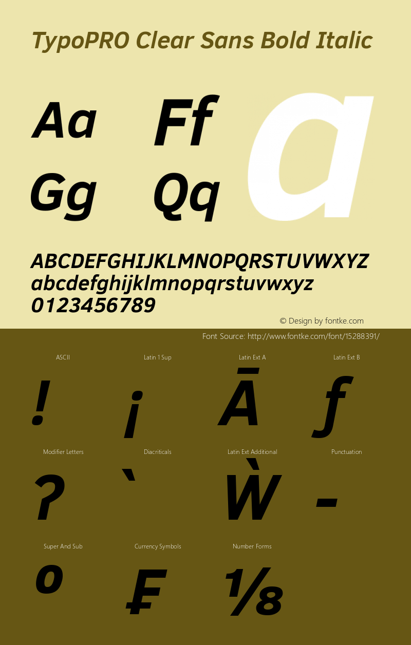 TypoPRO Clear Sans Bold Italic Version 1.00 Font Sample