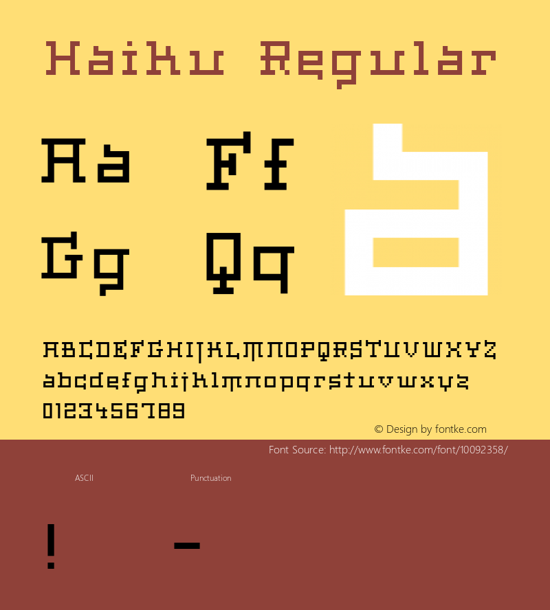 Haiku Regular Macromedia Fontographer 4.1 2001.05.25. Font Sample