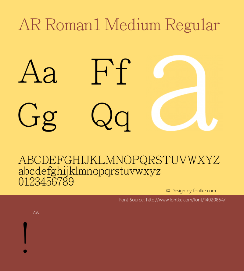 AR Roman1 Medium Regular Version 2.10 Font Sample