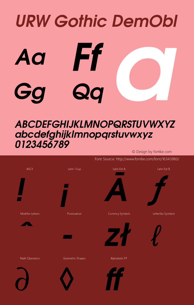 URW Gothic DemObl Version 1.10 Font Sample