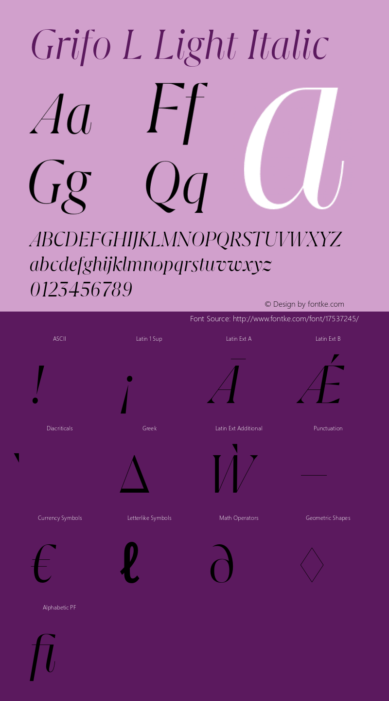 Grifo L Light Italic Version 1.000;PS 001.000;hotconv 1.0.88;makeotf.lib2.5.64775 Font Sample