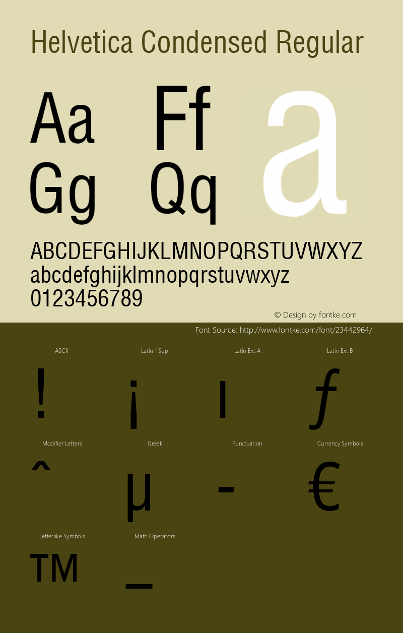 Helvetica Condensed 1999; 1.2 Font Sample