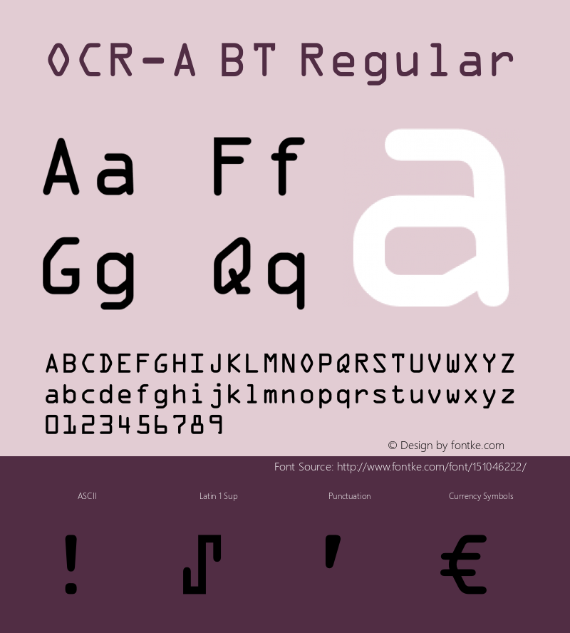 OCR-A BT Version 2.001 mfgpctt 4.4 Font Sample