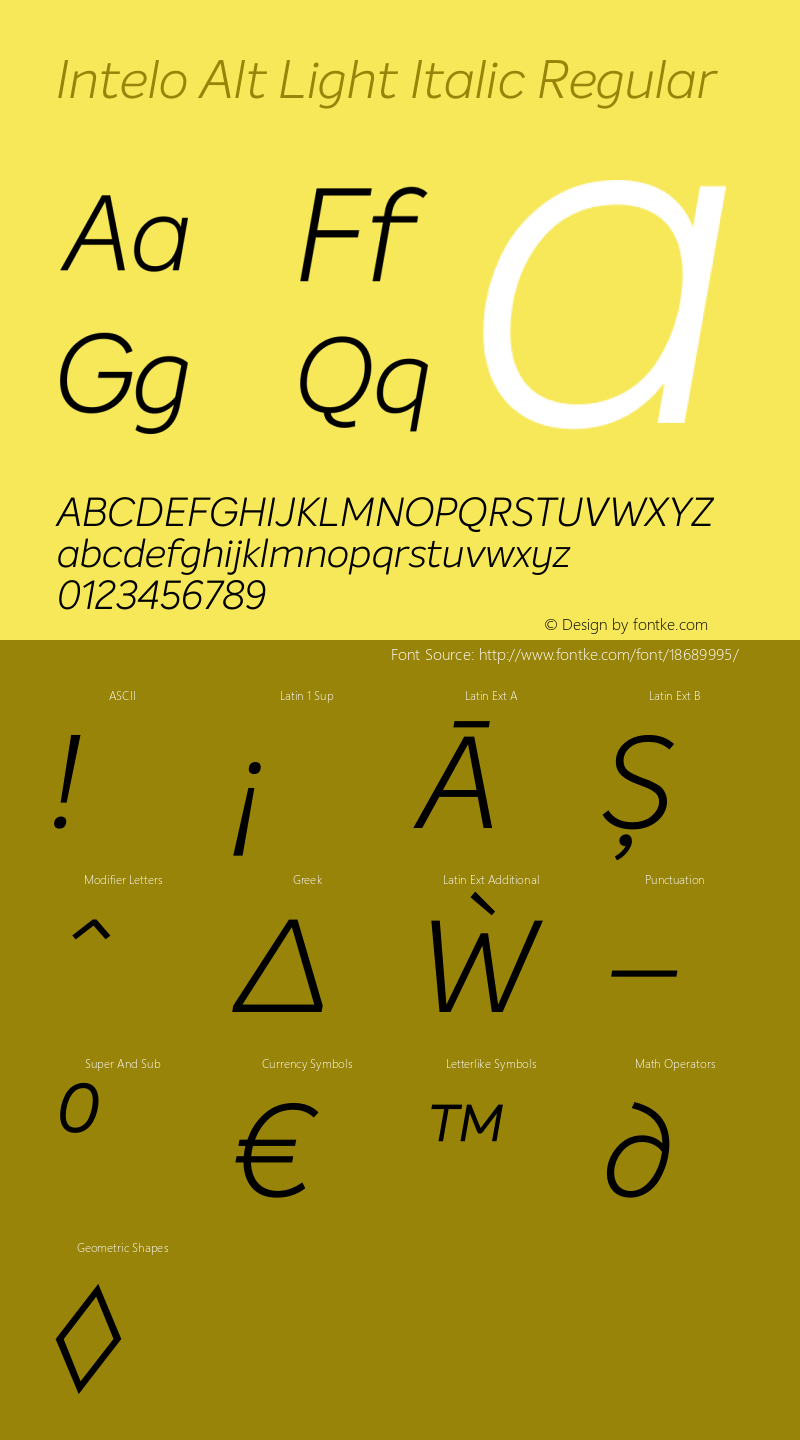 Intelo Alt Light Italic Regular Version 1.000;PS 001.000;hotconv 1.0.88;makeotf.lib2.5.64775 Font Sample