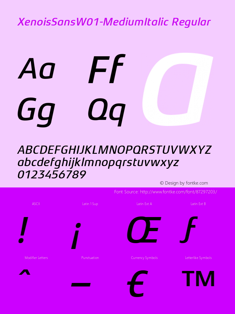 Xenois Sans W01 Medium Italic Version 1.00 Font Sample