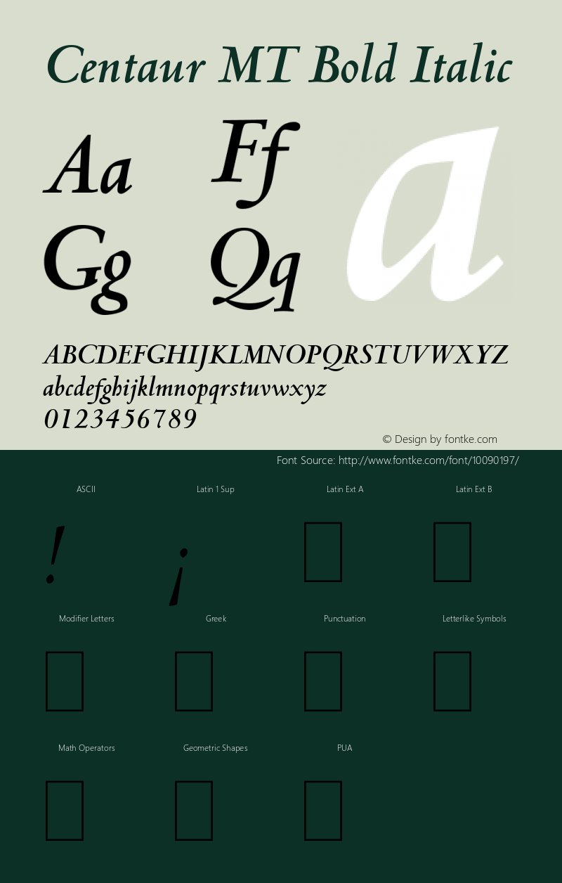 Centaur MT Bold Italic 001 ; November 1992 ; Classic Set. Font Sample