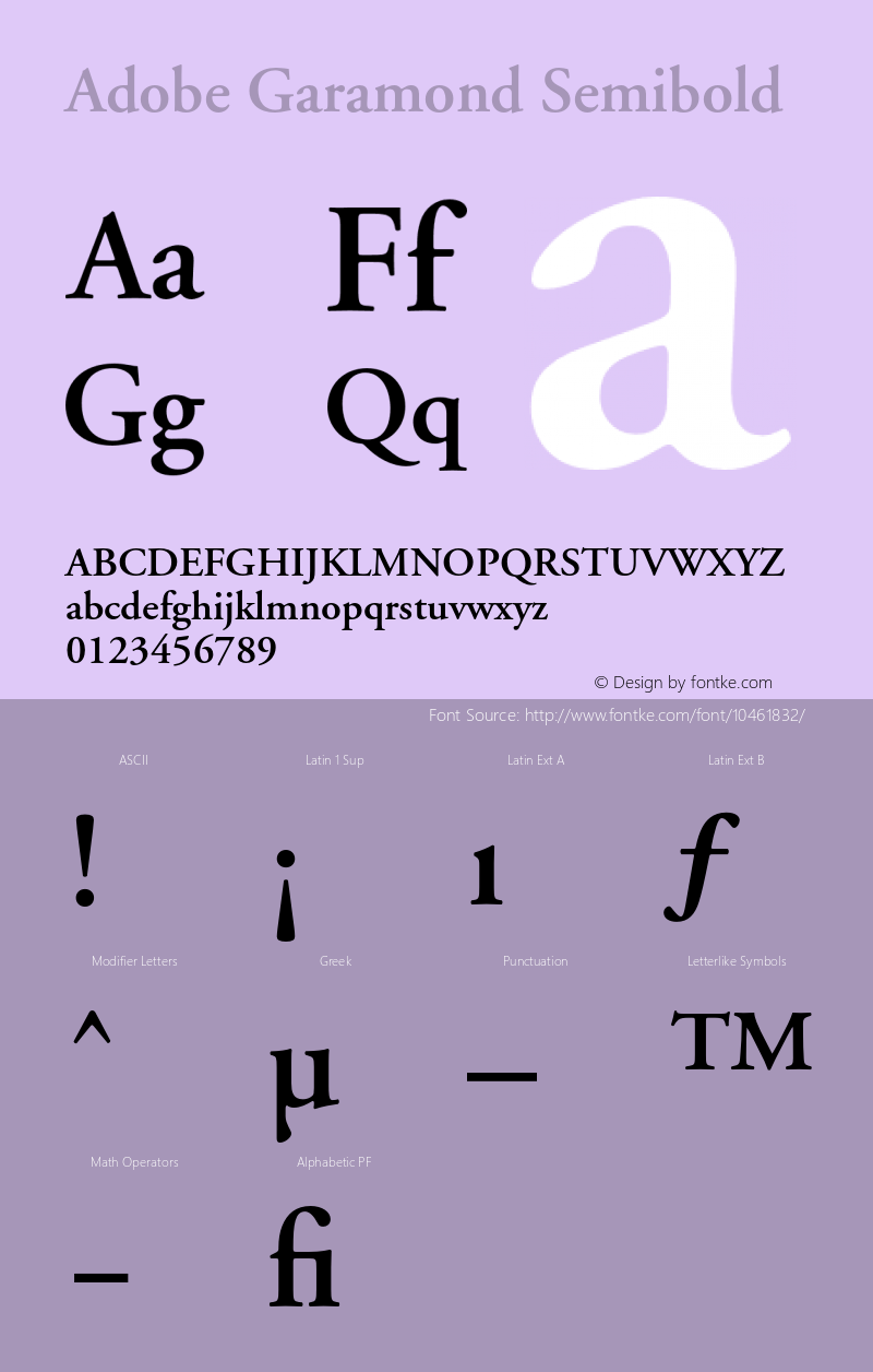 Adobe Garamond Semibold Version 001.001 Font Sample