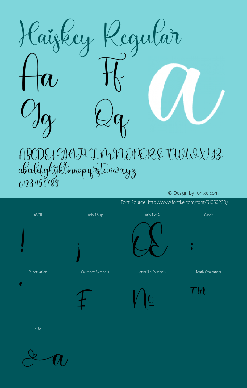 Haiskey Version 1.00;April 13, 2020;FontCreator 12.0.0.2567 64-bit Font Sample