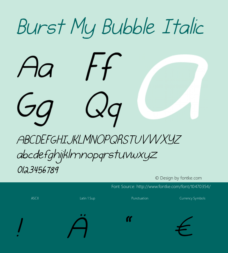 Burst My Bubble Italic Version 1.000 2013 initial release Font Sample