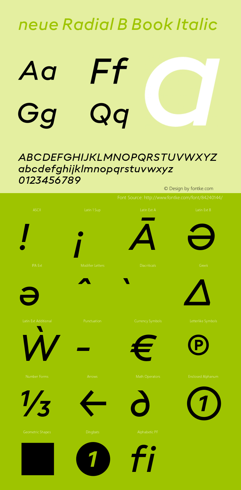 neue Radial B Book Italic Version 1.000;hotconv 1.0.109;makeotfexe 2.5.65596 Font Sample