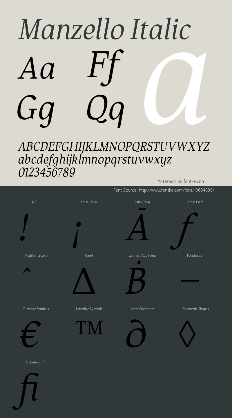 Manzello Italic Version 1.000; Fonts for Free; Font Sample