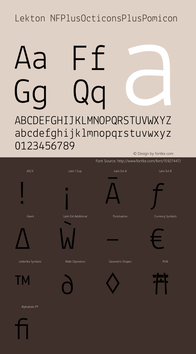 Lekton NFPlusOcticonsPlusPomicon Version 34.000 Font Sample