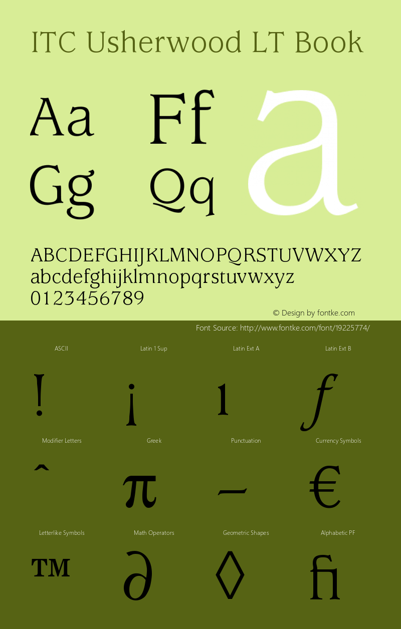 ITC Usherwood LT Book Version 006.000 Font Sample