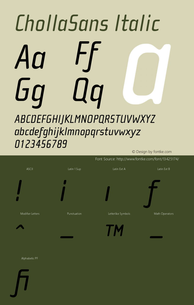 ChollaSans Italic 001.000 Font Sample