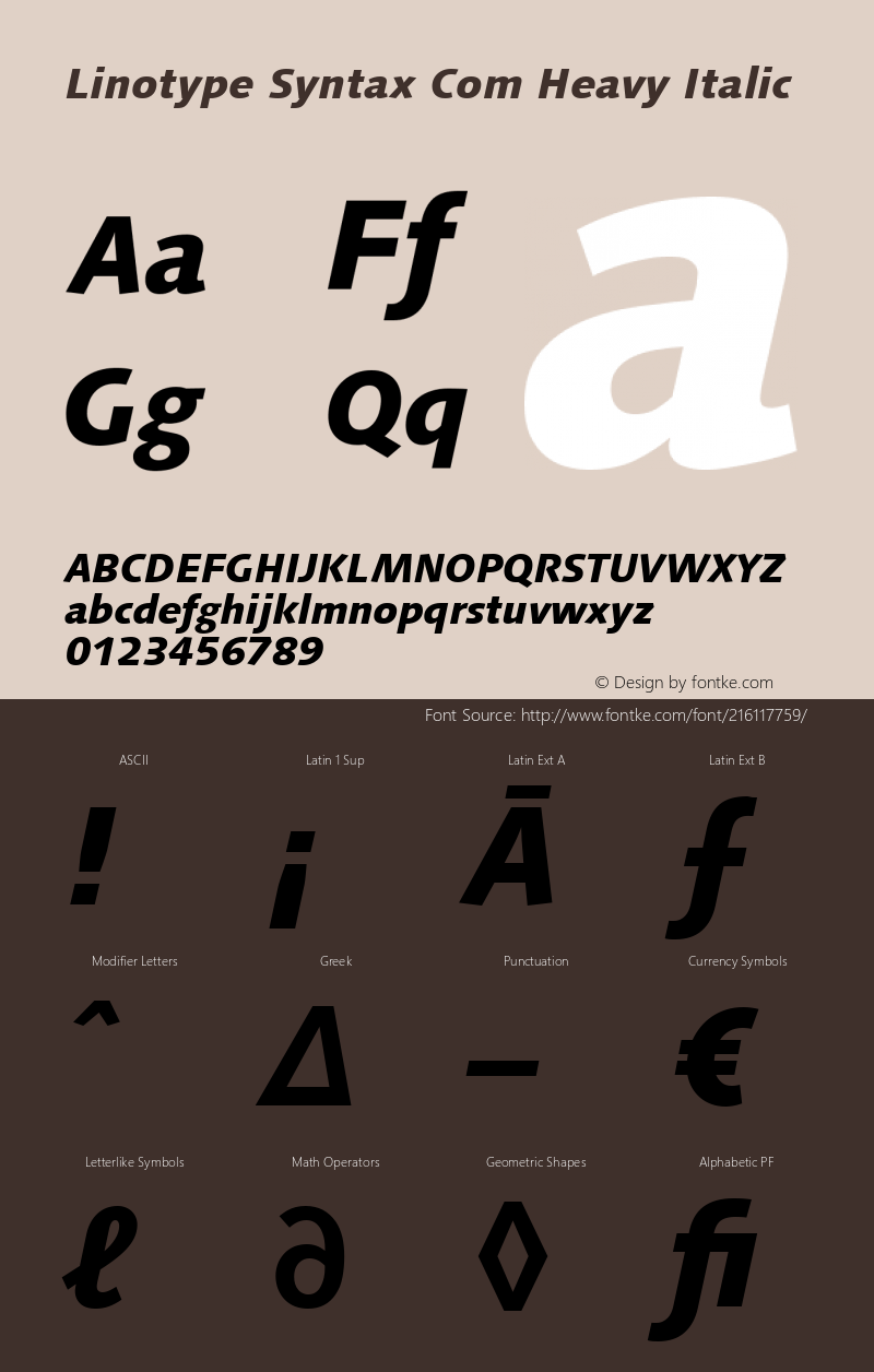 Linotype Syntax Com Heavy Italic Version 1.20图片样张