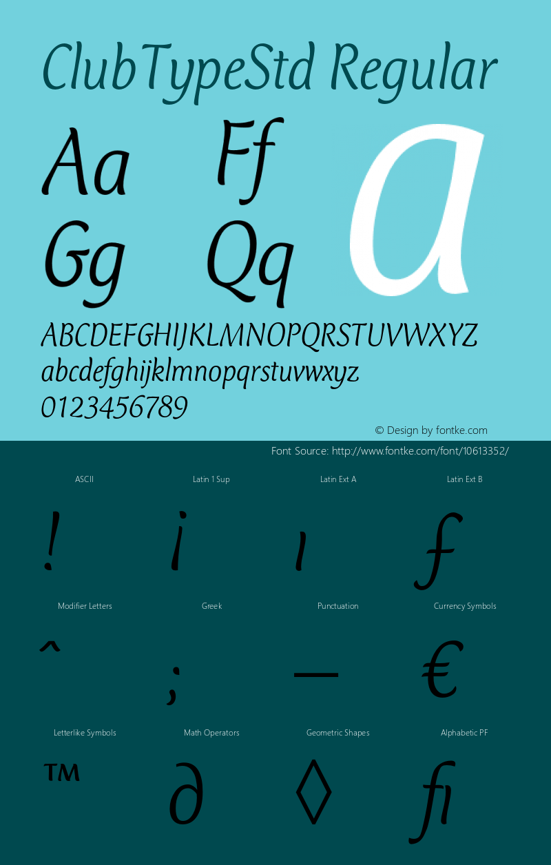 ClubTypeStd Regular Version 1.005 2008;com.myfonts.clubtype.club-type.light-italic.wfkit2.33RW Font Sample