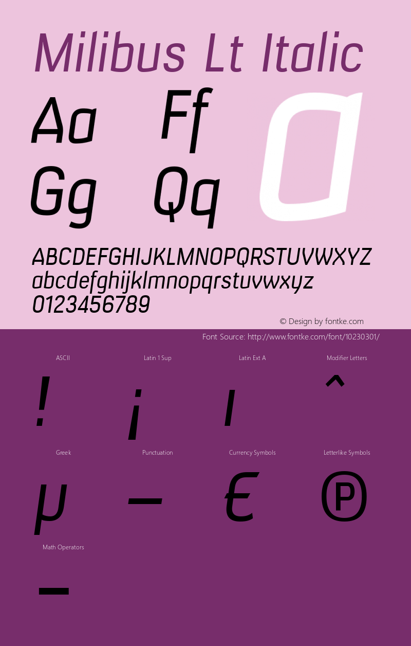 Milibus Lt Italic Version 001.000 Font Sample