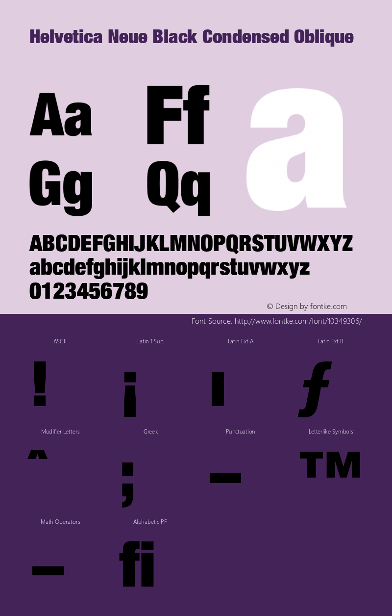 Helvetica Neue Black Condensed Oblique 001.000 Font Sample