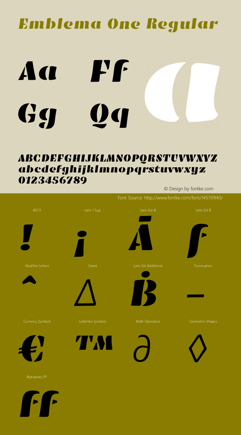 Emblema One Regular Version 1.003 Font Sample