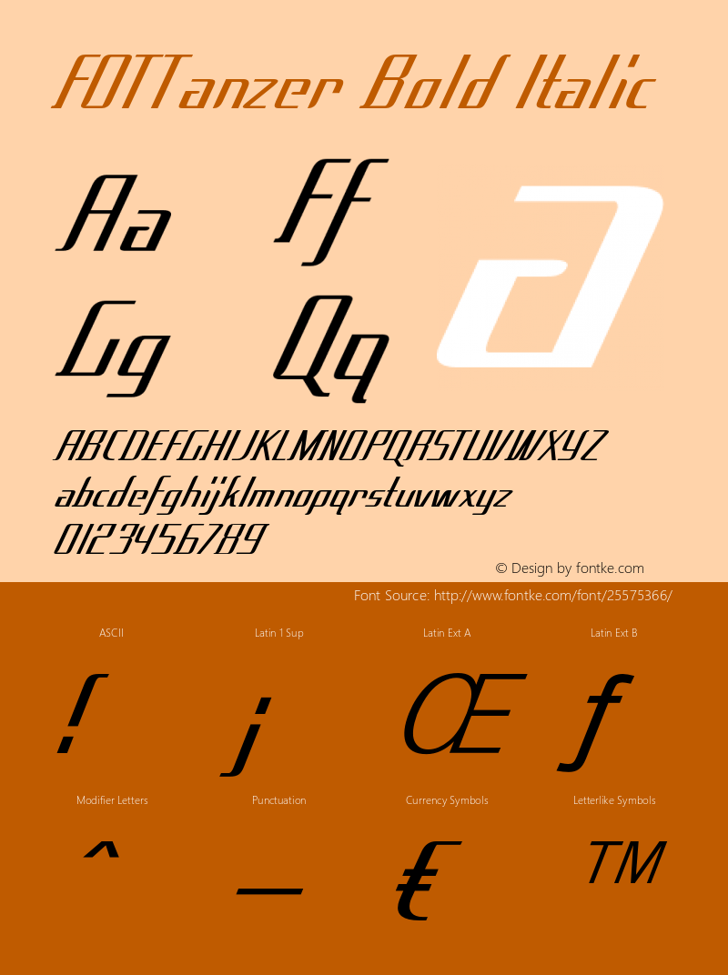 FOTTanzer-BoldItalic Version 1.000 Font Sample