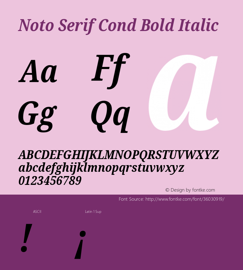 Noto Serif Condensed Bold Italic Version 2.000;GOOG;noto-source:20170915:90ef993387c0 Font Sample