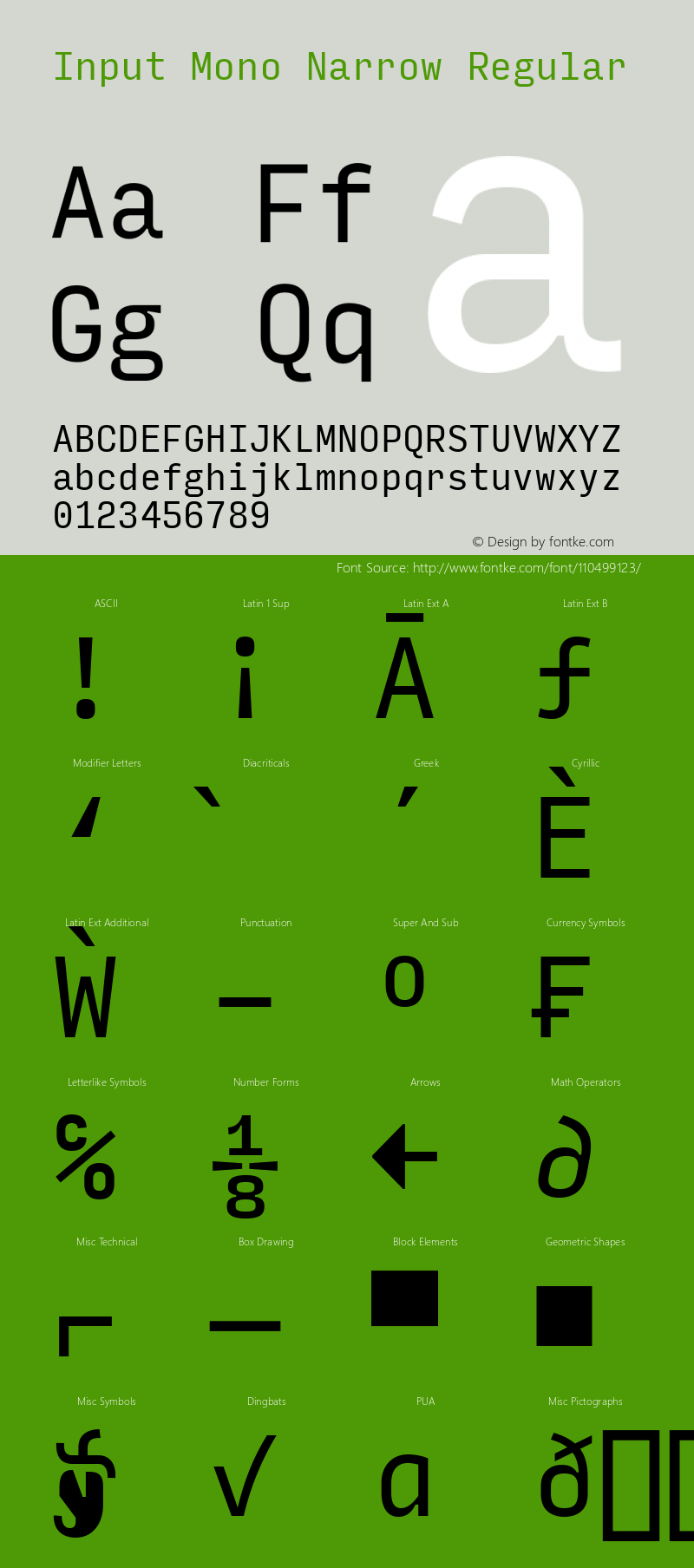 InputMonoNarrow Version 0.000;PS 0.0;hotconv 1.0.72;makeotf.lib2.5.5900 Font Sample