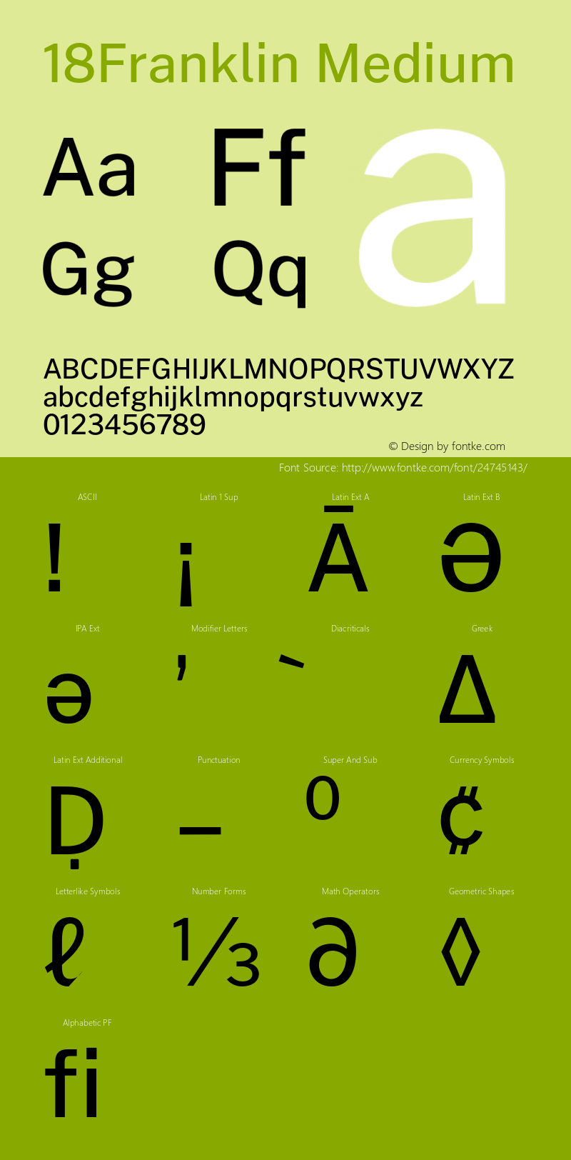 18Franklin Medium Version 0.030;PS 000.030;hotconv 1.0.88;makeotf.lib2.5.64775 Font Sample