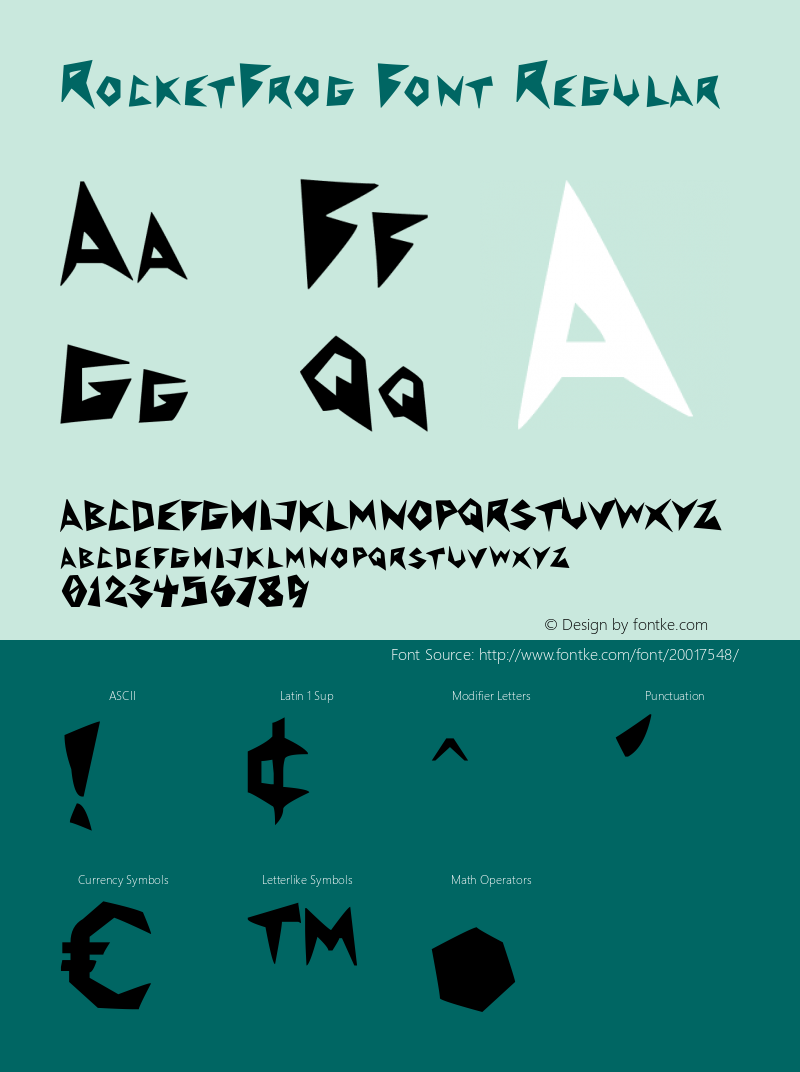 RocketFrog Font Version 1.00 July 30, 2012, initial release Font Sample