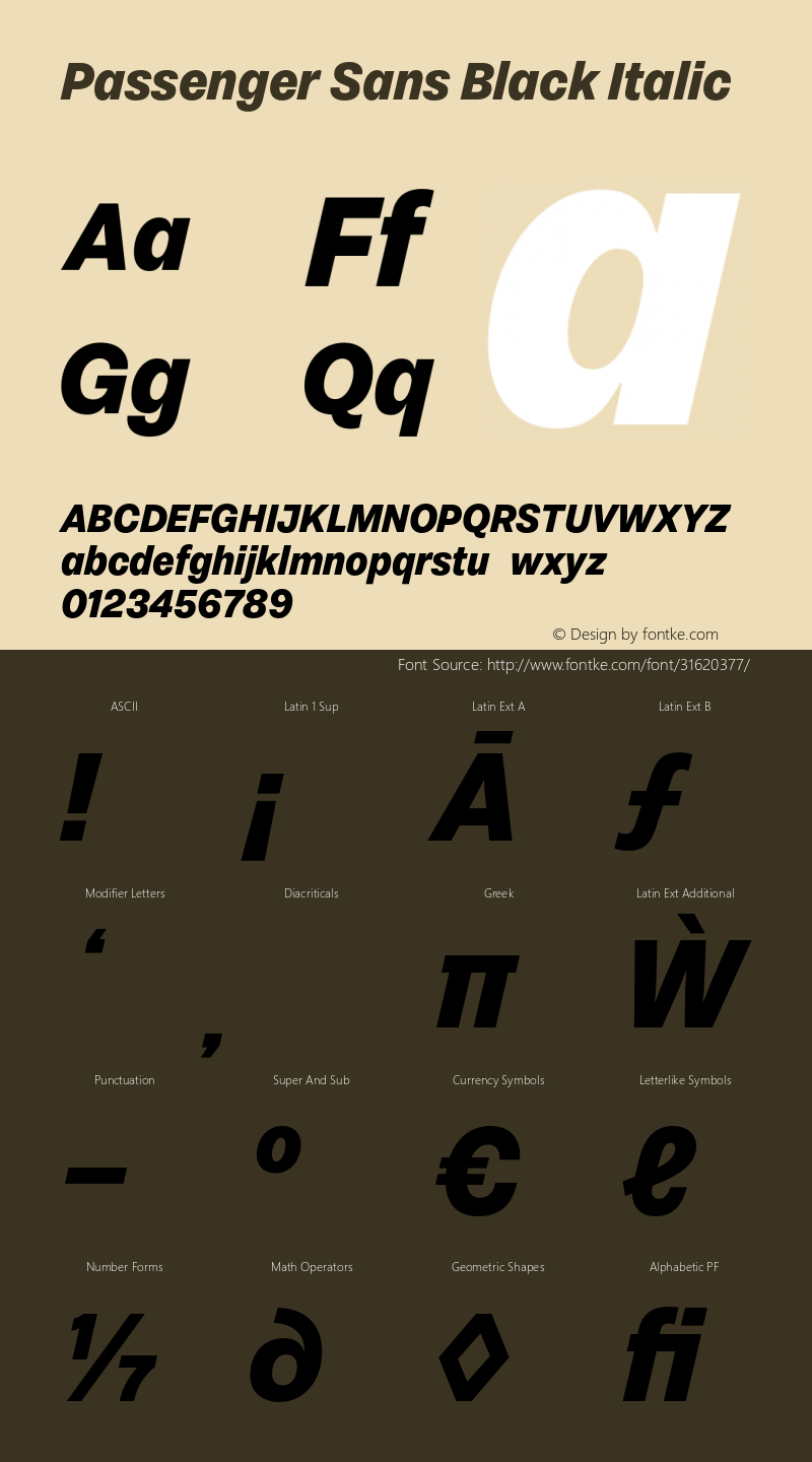 Passenger Sans Black Italic Version 1.000;PS 001.000;hotconv 1.0.88;makeotf.lib2.5.64775 Font Sample