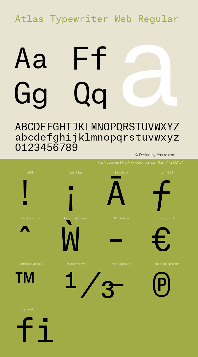 Atlas Typewriter Web Regular Version 1.001 2012 Font Sample