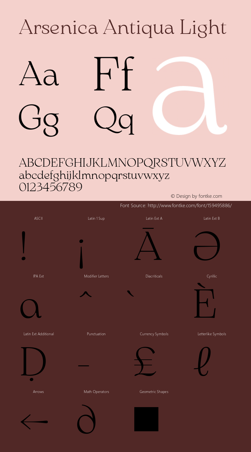 Arsenica Antiqua Light Version 0.003;hotconv 1.0.109;makeotfexe 2.5.65596 Font Sample