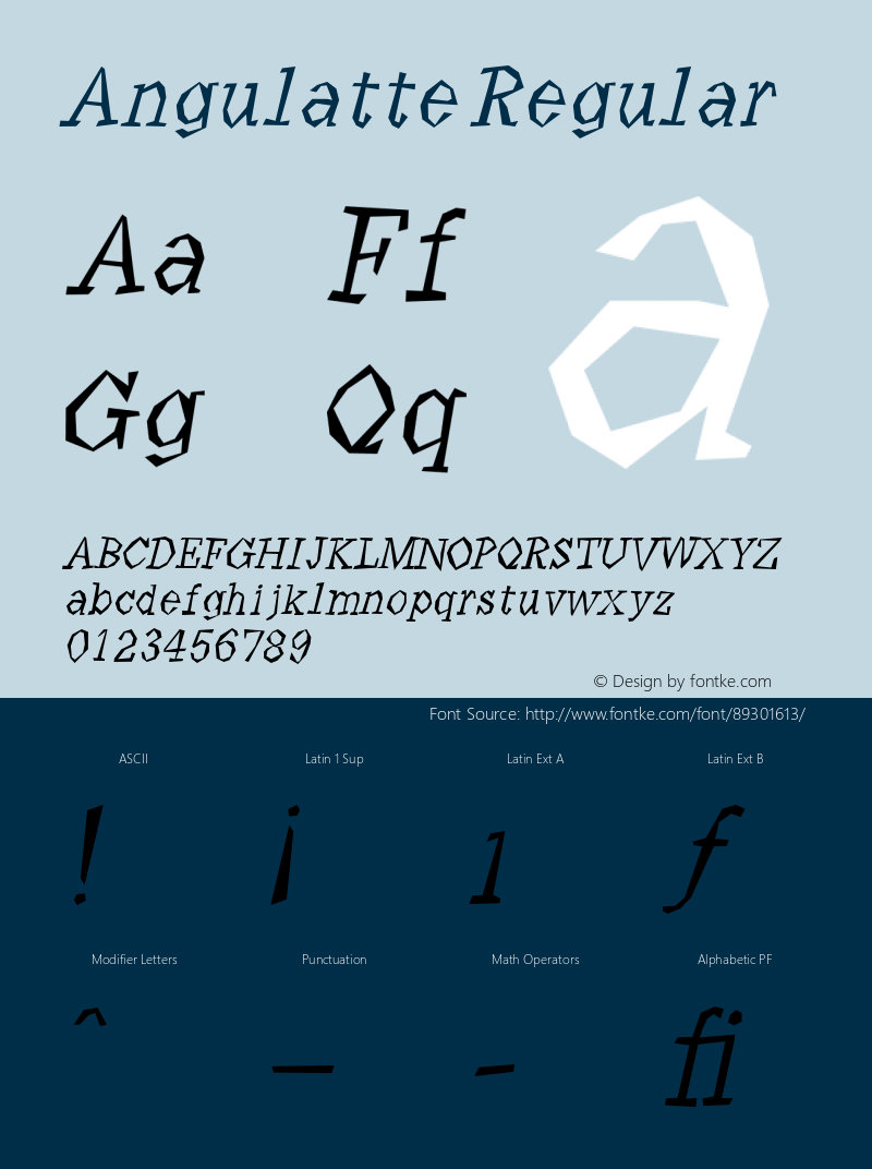 Angulatte W90 Light Oblique Version 4.70 Font Sample