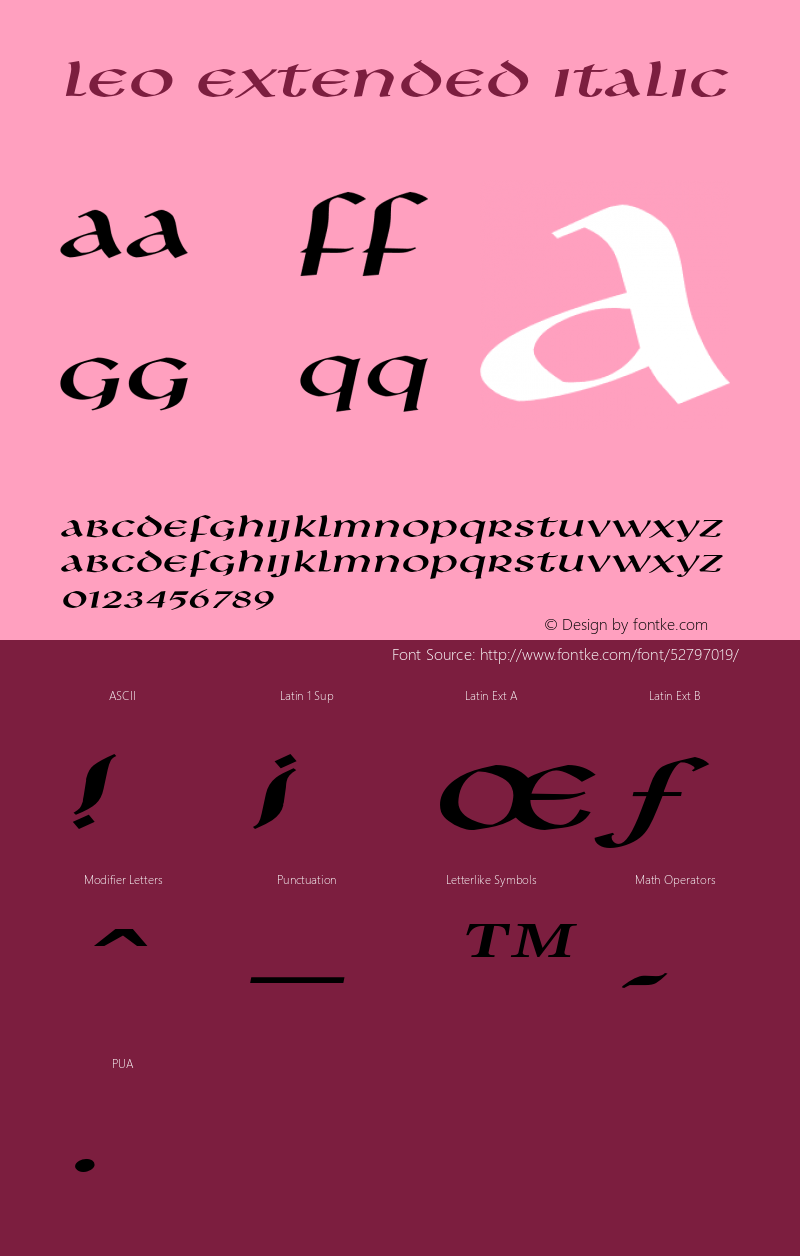 LeoExtendedItalic Altsys Fontographer 4.1 1/8/95 {DfLp-URBC-66E7-7FBL-FXFA} Font Sample