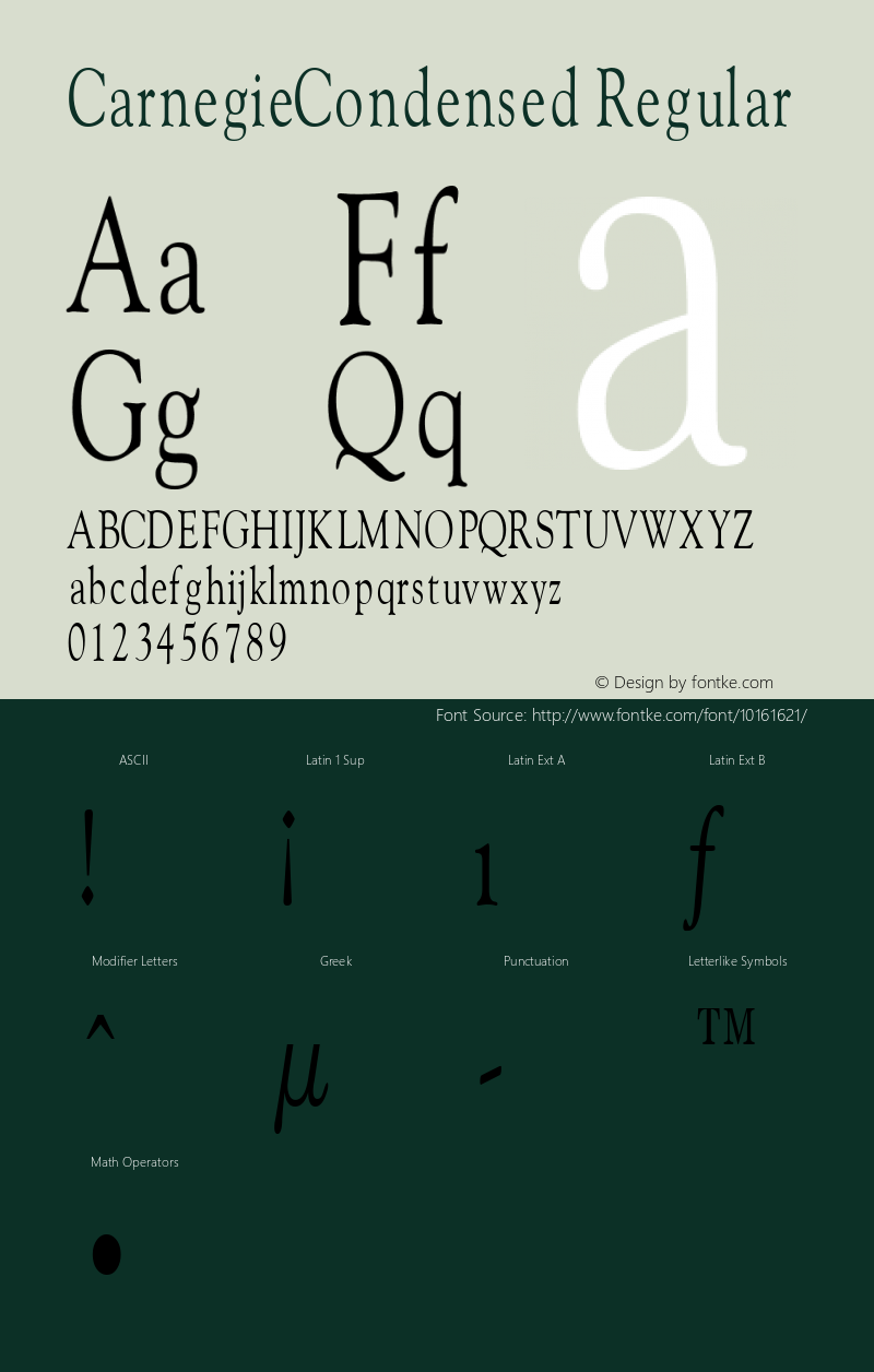 CarnegieCondensed Regular Rev. 003.000 Font Sample