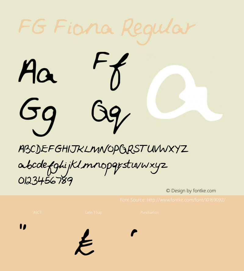 FG Fiona Regular 1999; 1.0, initial release Font Sample