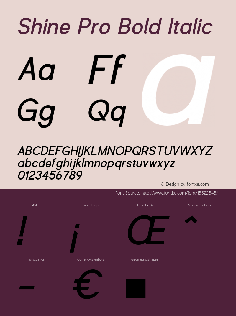 Shine Pro Bold Italic 1.000 Font Sample