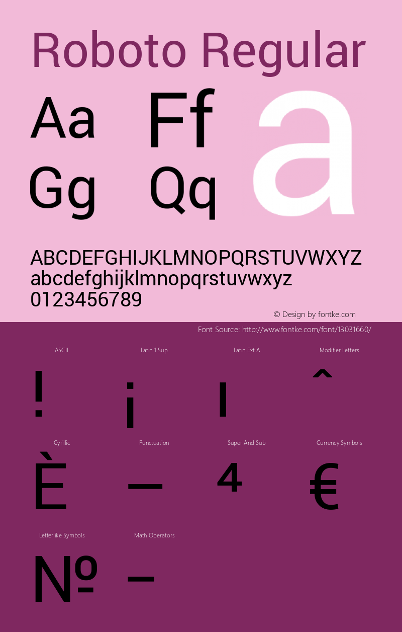 Roboto Regular Version 1.100141; 2013 Font Sample