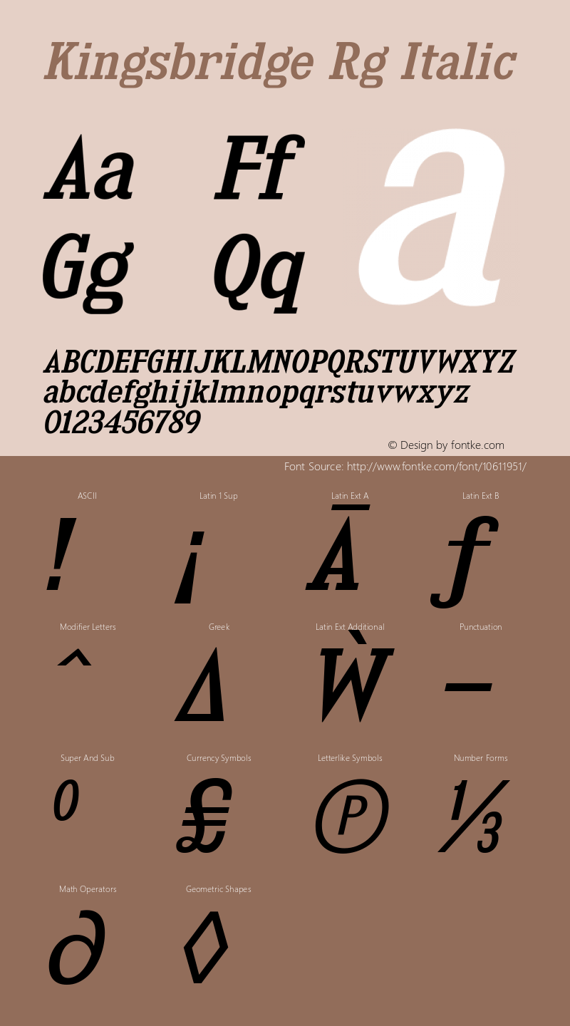 Kingsbridge Rg Italic Version 1.000 Font Sample