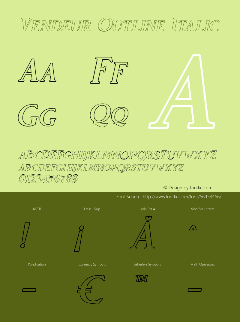 Vendeur Outline Italic Version 1.000 Font Sample