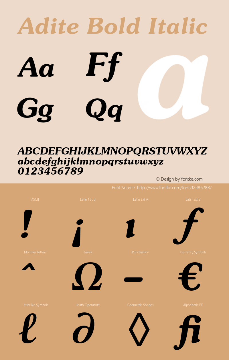 Adite Bold Italic Version 1.100;PS 001.001;Core 1.0.38 Font Sample
