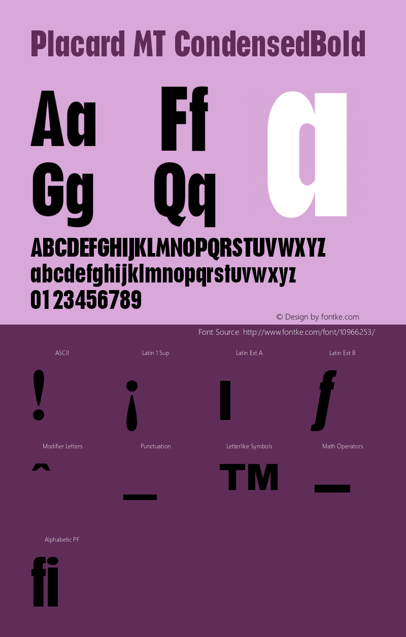 Placard MT CondensedBold Version 001.003 Font Sample