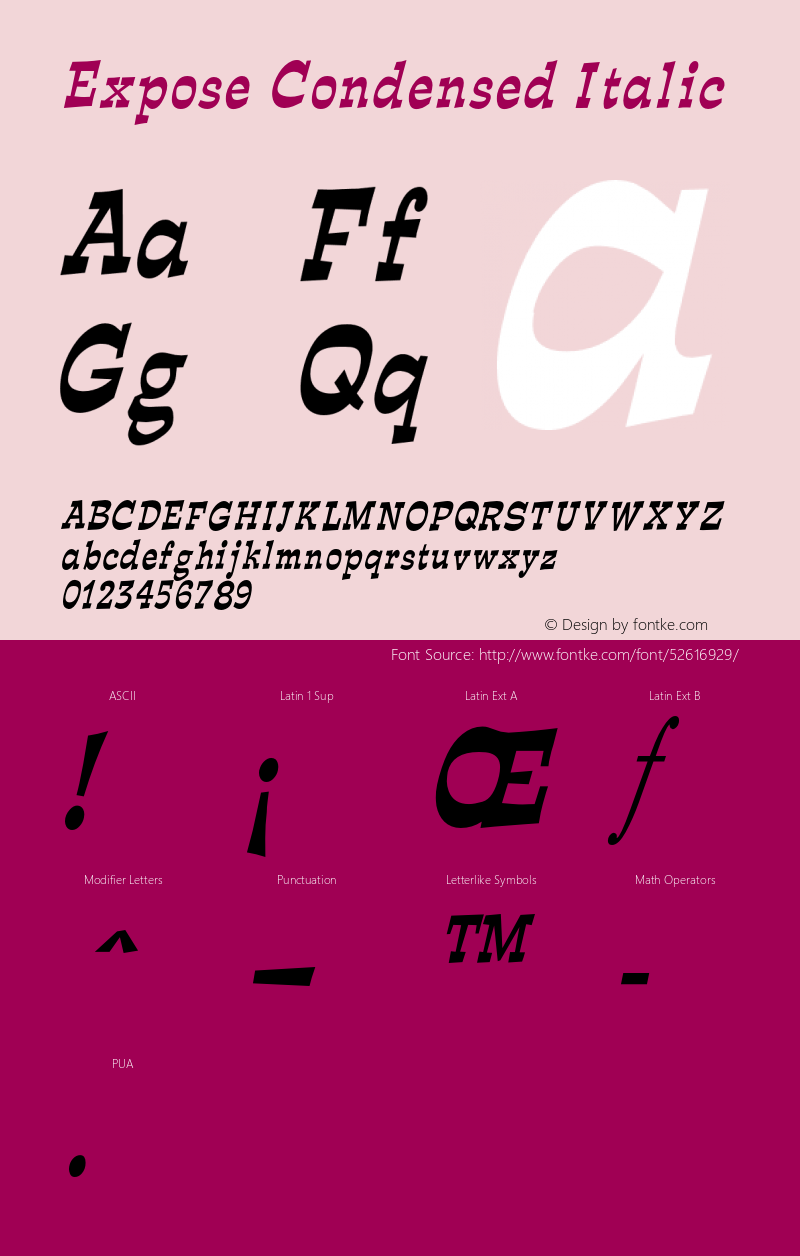 ExposeCondensedItalic Altsys Fontographer 4.1 2/1/95 {DfLp-URBC-66E7-7FBL-FXFA} Font Sample