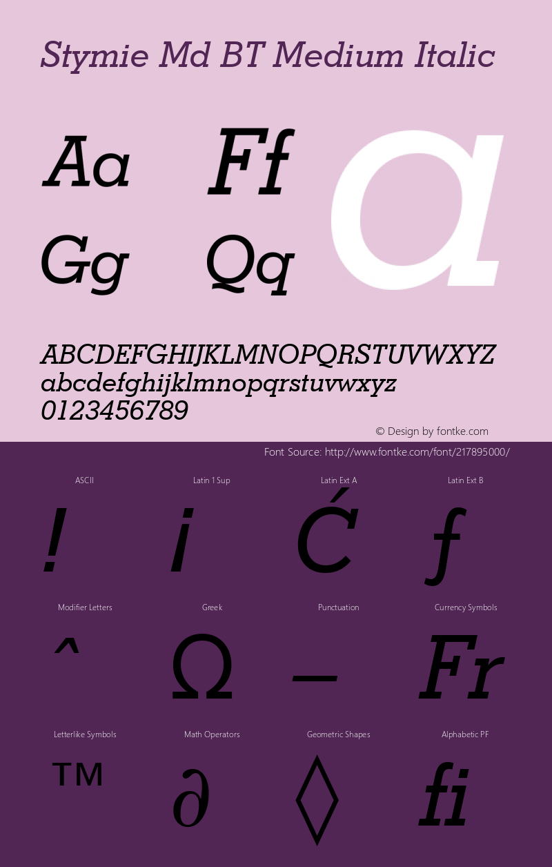 Stymie Md BT Medium Italic Version 1.01 emb4-OT图片样张