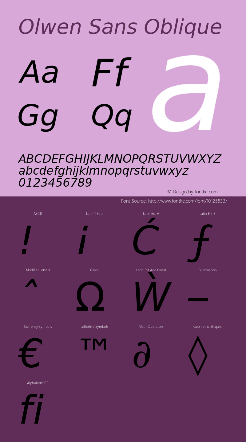 Olwen Sans Oblique 0.1 Font Sample