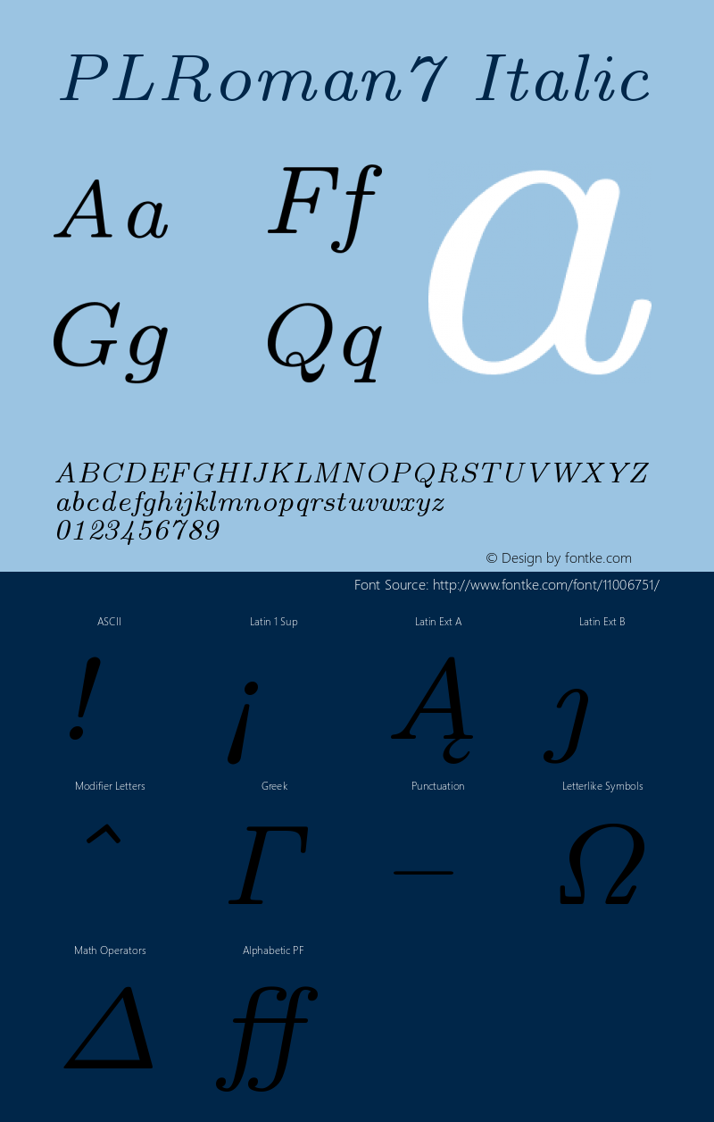 PLRoman7 Italic Version 1.11 Font Sample